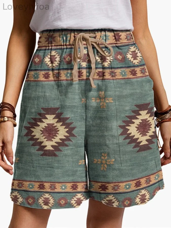 Ladies Western Print Casual Shorts