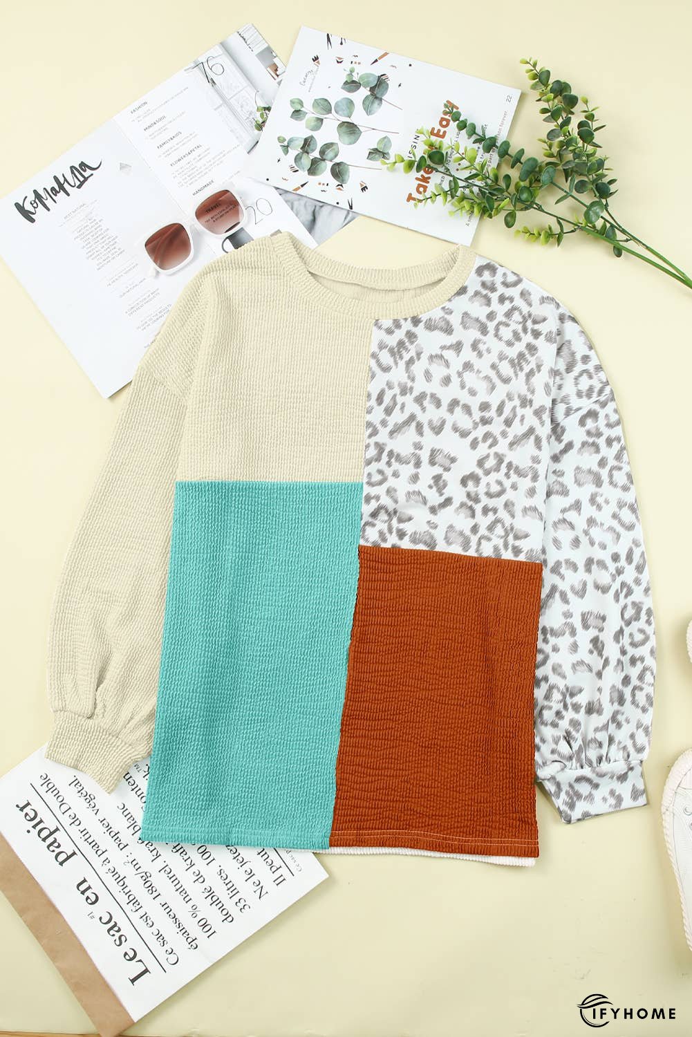 Patchwork Color Block Ribbed Long Sleeve Top | IFYHOME