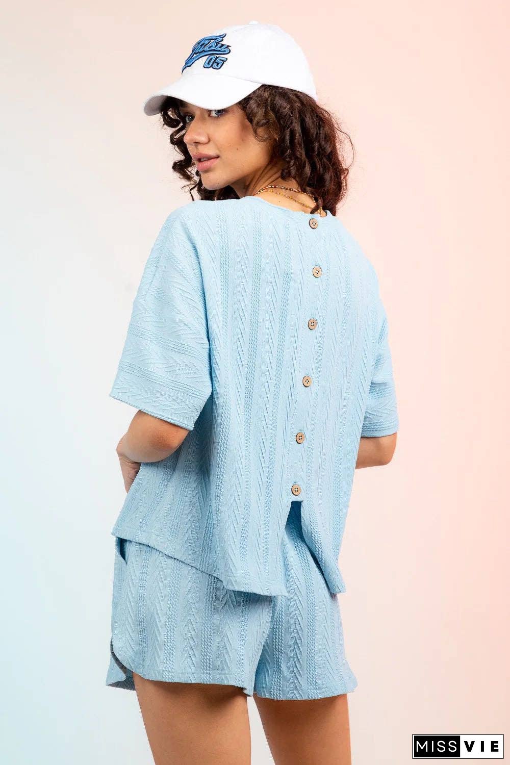 Textured Round Neck Top and Shorts Set