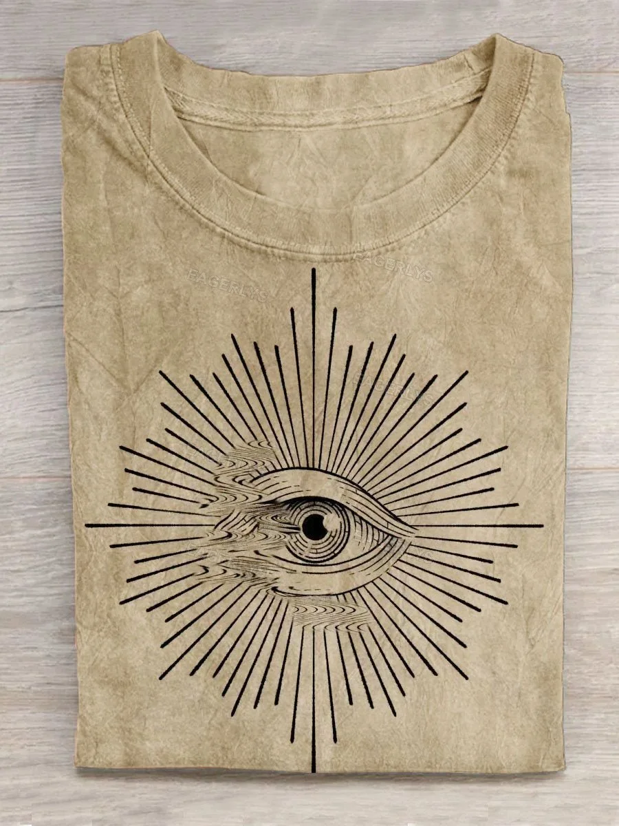 Eagerlys Unisex Ancient Civilization Retro Sun God Eyes Art Print Design T-shirt Eagerlys