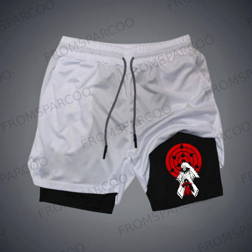 Men's Anime Print Double Layer Gym Shorts