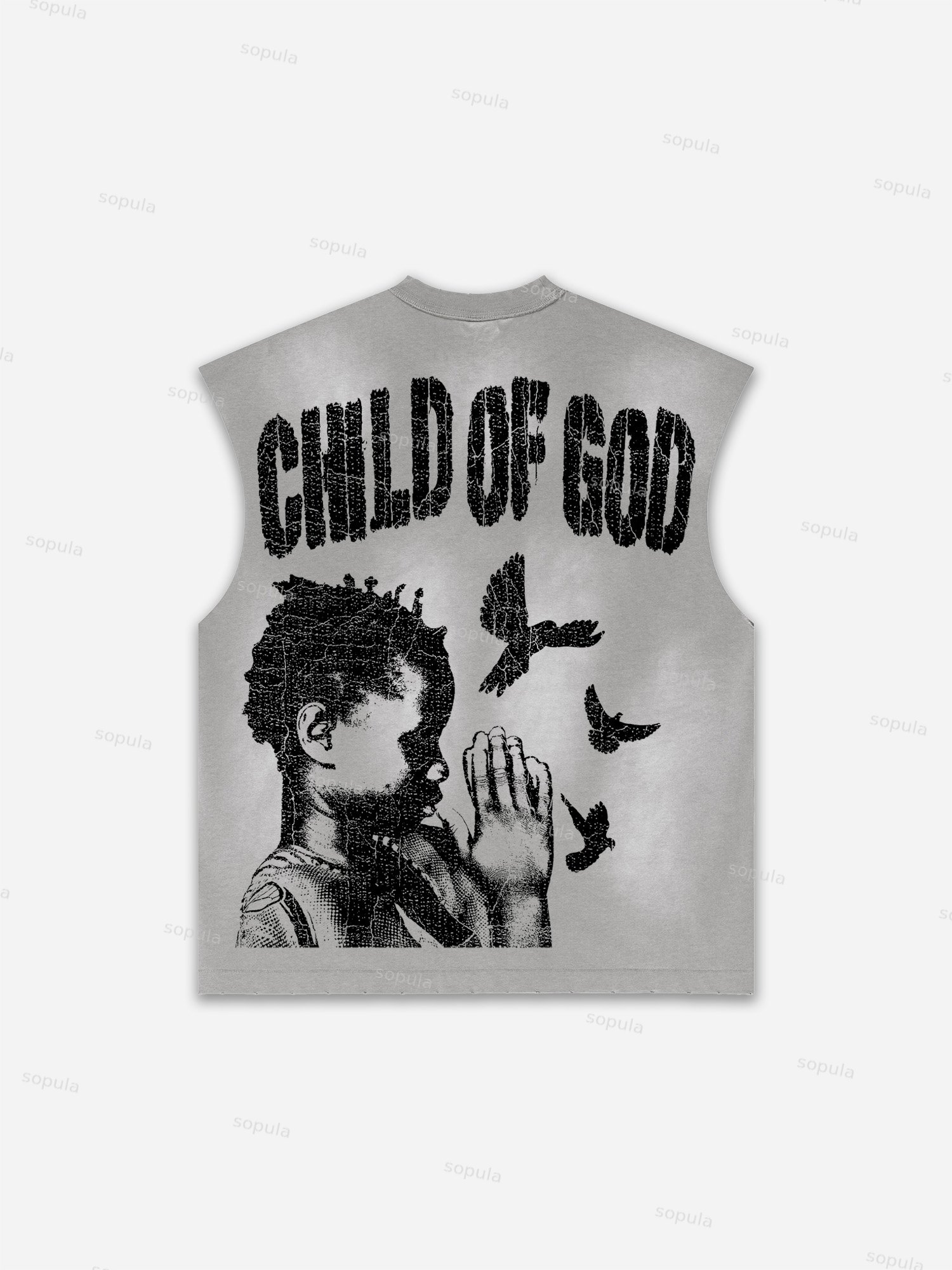 Child Of God Praying For Peace Graphic Men's Washed Tank Top Sleeveless Shirts