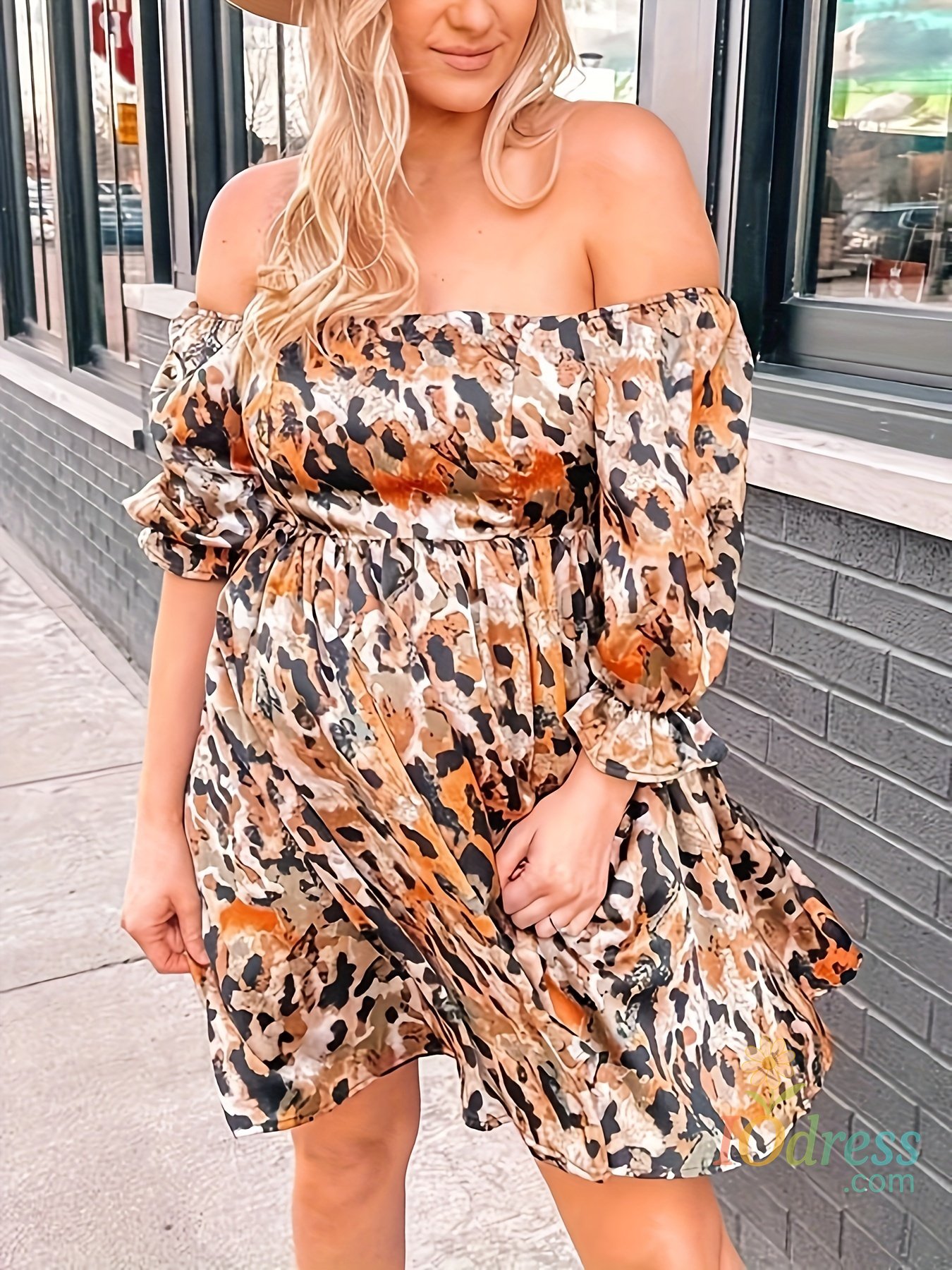 IO Dress Plus size spring and summer clearance burst a line collar leopard print dress burst a big clearance a line collar half sleeve IO Dress