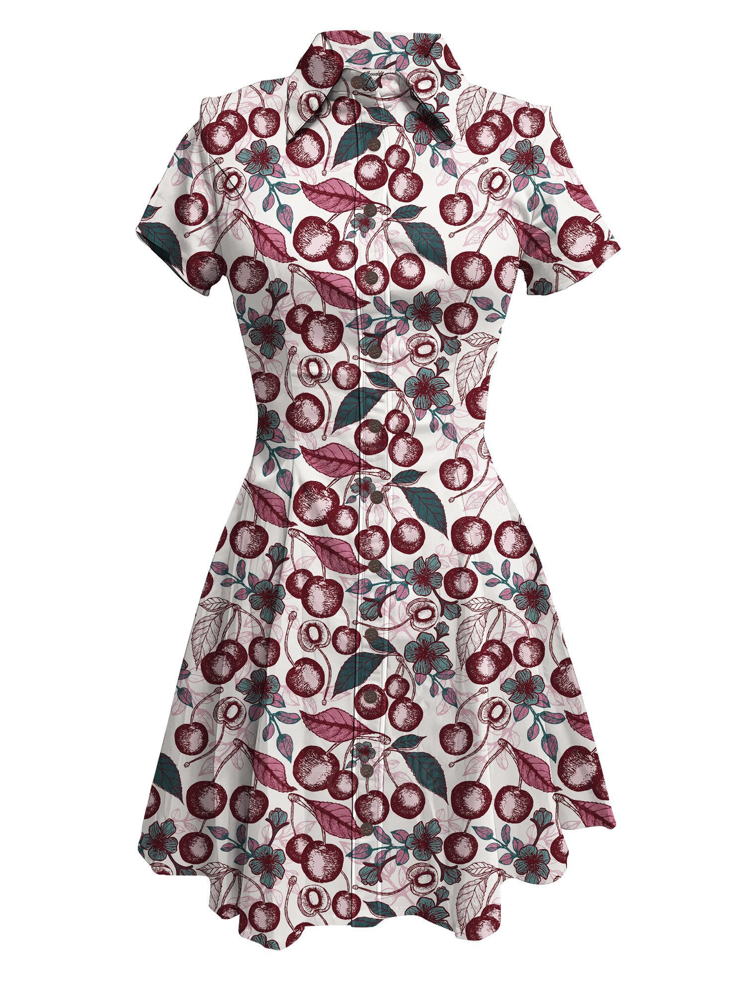 【Claudia S. Design X Boozelele】 Retro Cherries Flavor Cream Purple Teal Tone - 100% Cotton  Dress