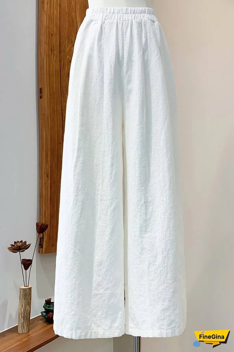 Linen And Cotton Sand-Washed Wide-Leg Pants
