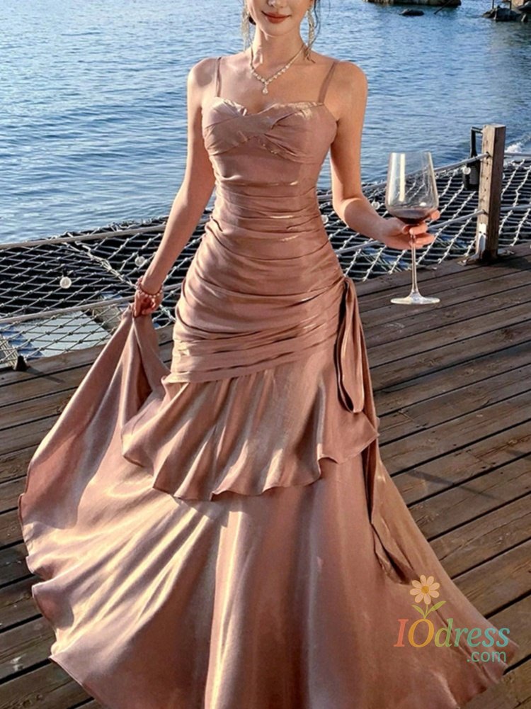IO Dress Women Sexy Spaghetti Strap Party Dresses Elegant Ruffles Evening Birthday Dress Wedding Prom Vestidos Long Robe Female Clothing