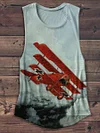 Unisex Retro Propeller Cross Red Airplane Art Print V-Neck Short Sleeve Casual T-Shirt