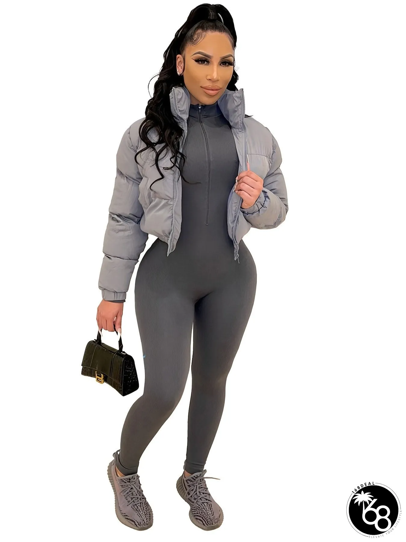 Womens Cropped Gray Puffer Vest | 168DEAL