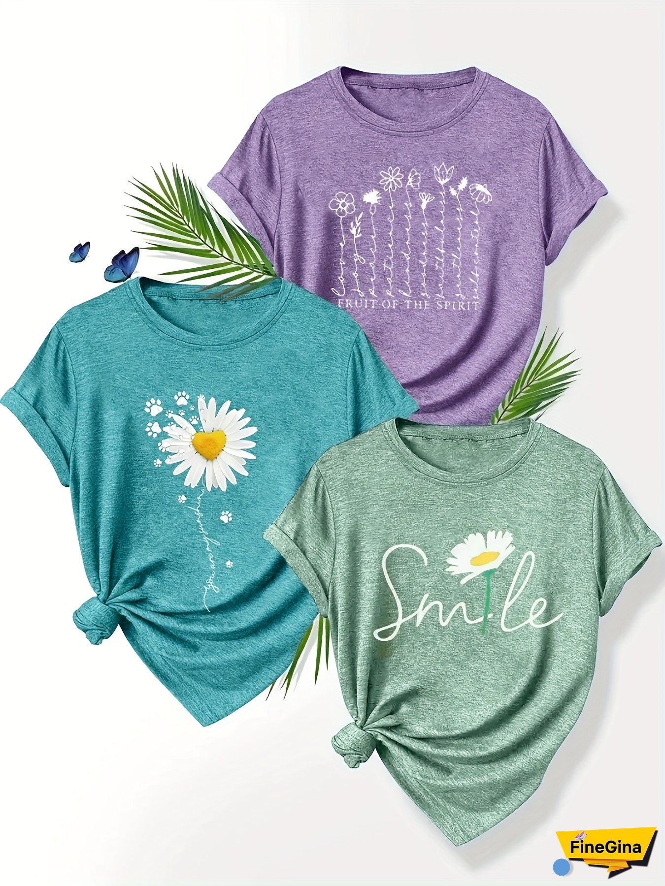 Plus Size, 3pcs Printed Round Neck Short Sleeve Set, Spring/Summer New Women's Casual Loose-Fit Top With Bottoming T-Shirt - Everyday/Home Wear, Machine Washable