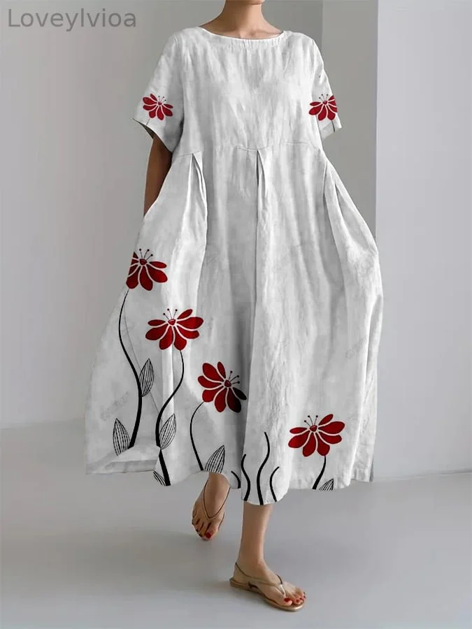 Women's Retro Botanical Floral Design Printed Casual Loose Dress