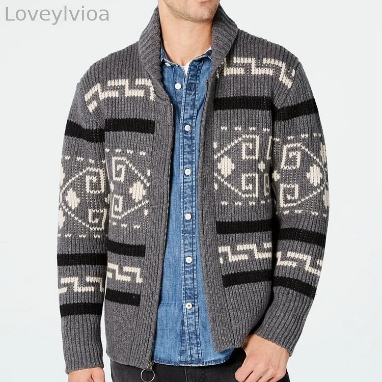 New autumn and winter men's clothing, fashionable lapel casual cardigan jacket, long-sleeved slim jacquard knitted sweater SY0013