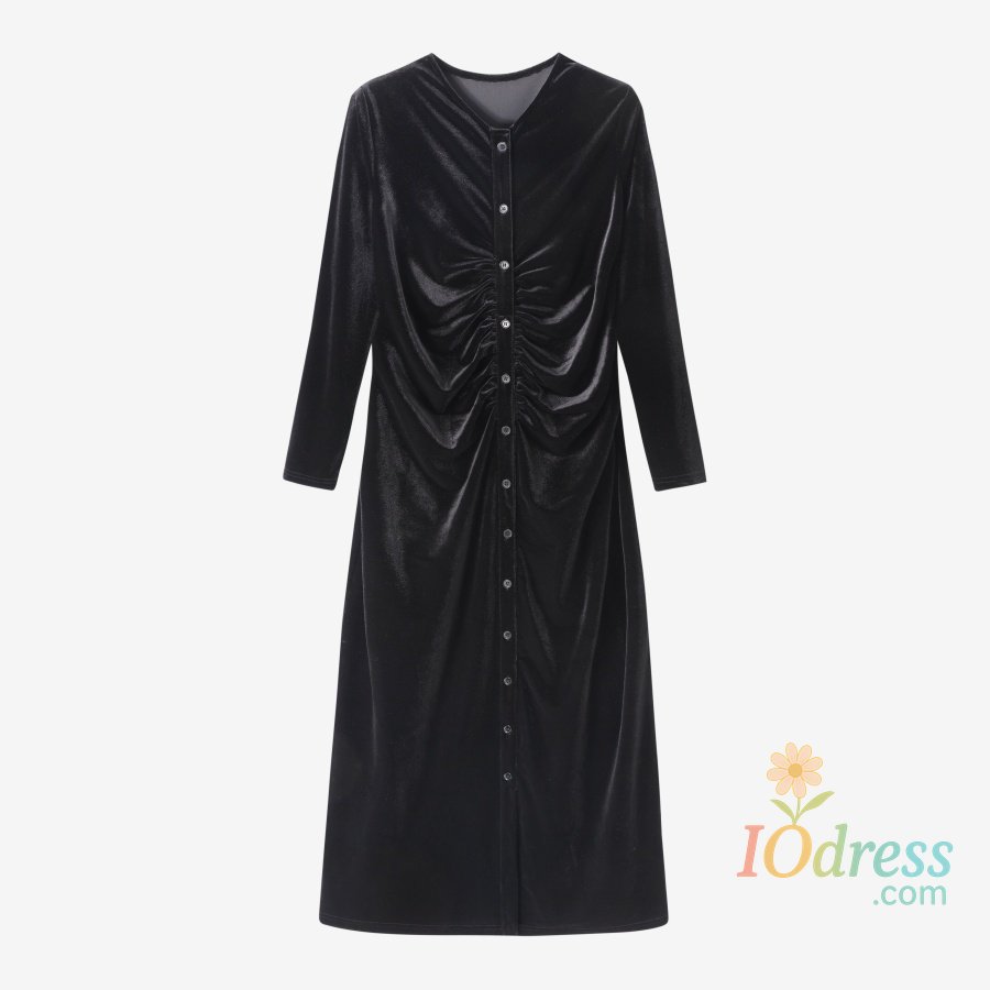 IO Dress AS AW25 velvet print shirring woman dress elegance lady dressy wear