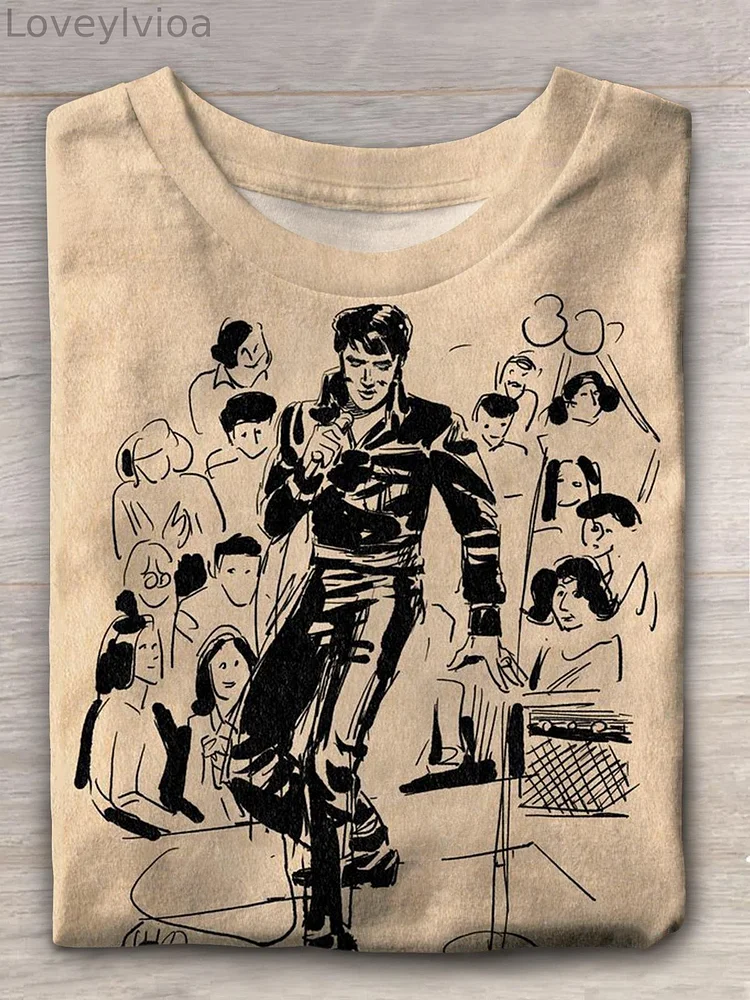 All Shook Up Elvis Presley Print Crew Neck T-shirt