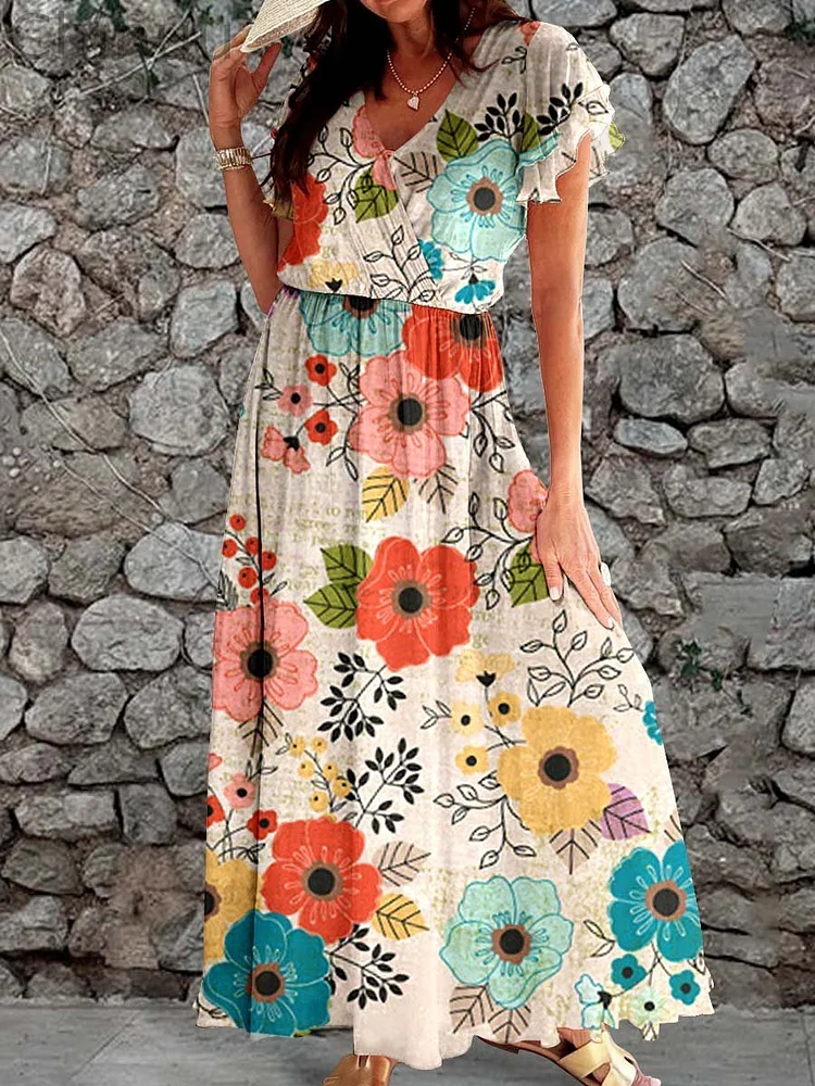 Women's Summer Floral Pattern Flowing Dress
