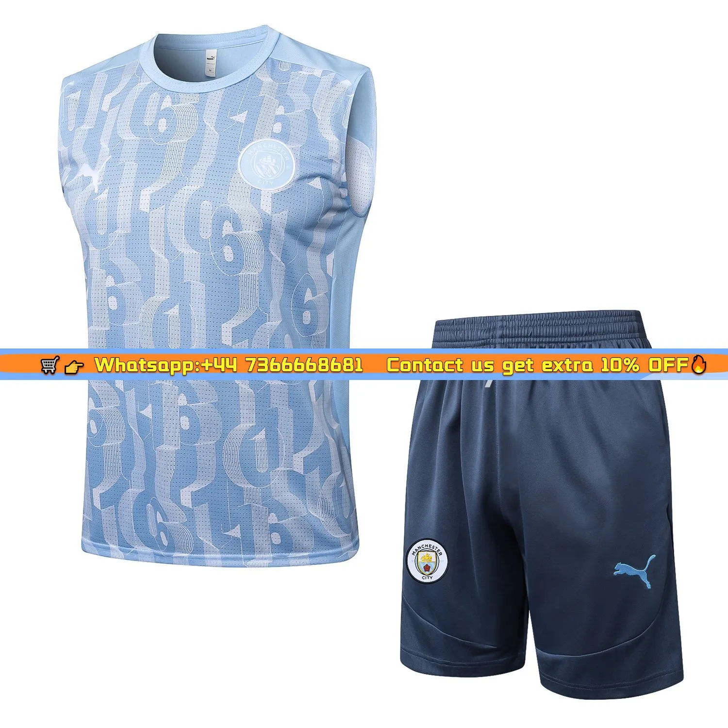 Manchester City 25-26 Vest Training Set - Sky Blue Vest and Deep Blue Shorts