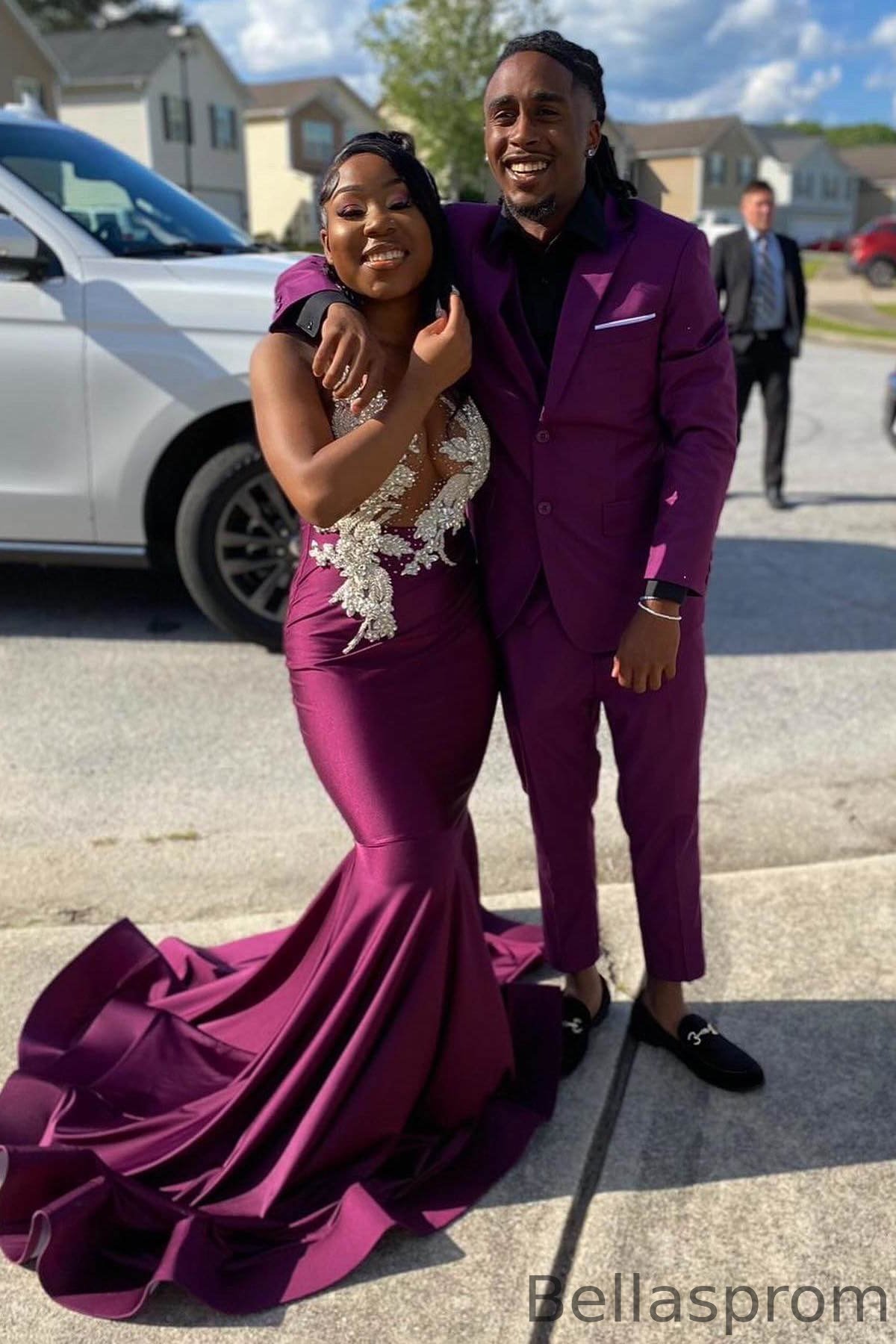Bellasprom Purple Scoop Sleeveless Mermaid Prom Dress With Beadings Online Bellasprom