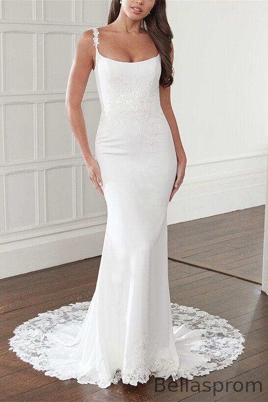 Bellasprom Straps Sleeveless Mermid Lace Wedding Dress Long Open Back Bellasprom