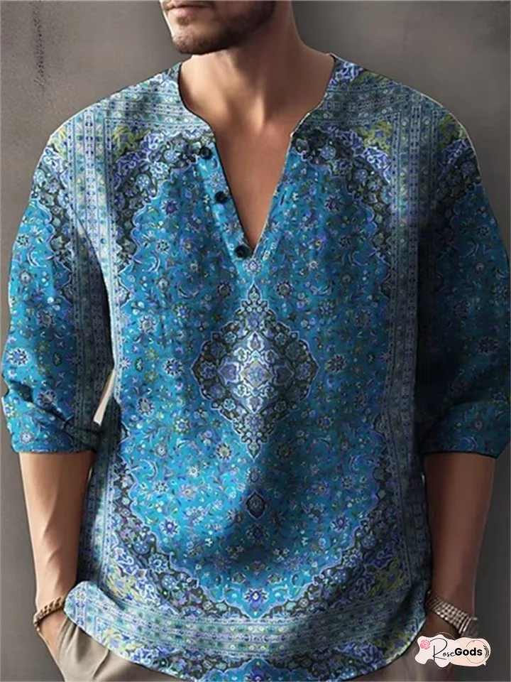 Simple 3D Printed Stand Collar Men's Casual Shirt Blue Purple Red Green