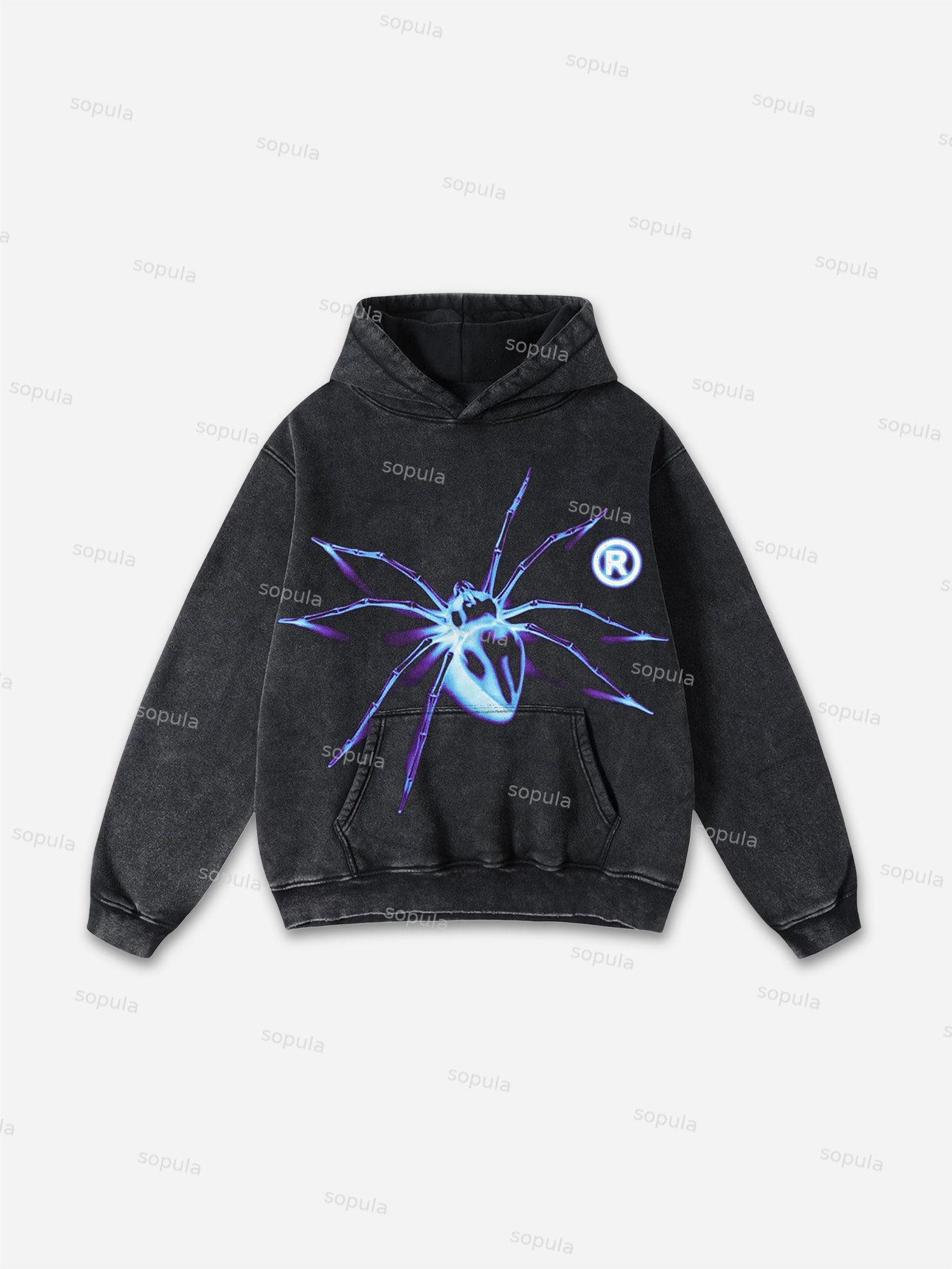 Sopula Spider Print Graphic Acid Washed Oversized Hoodie - Sopula｜Premium Graphic Tees & Graphic Clothing
