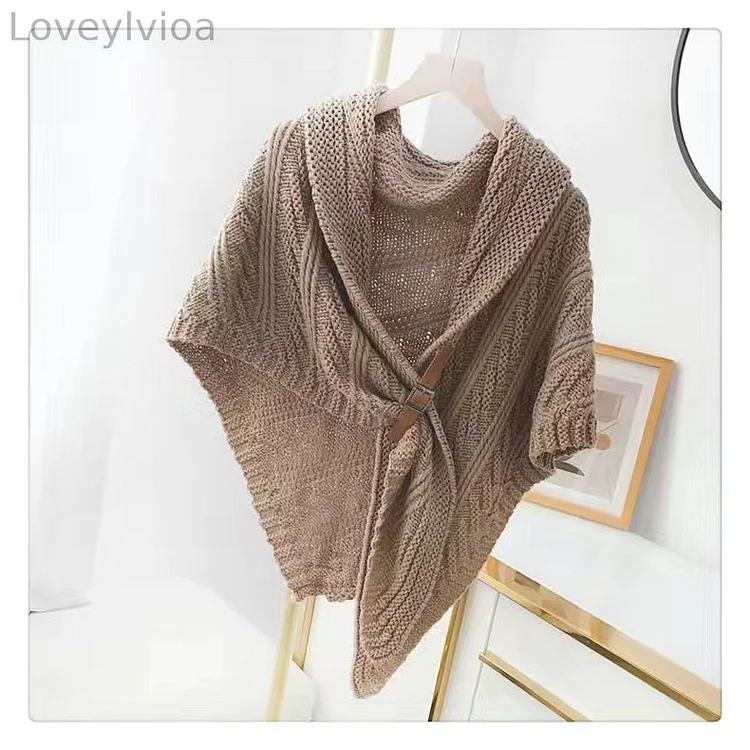 Vintage Solid Leather Buckle Shawl