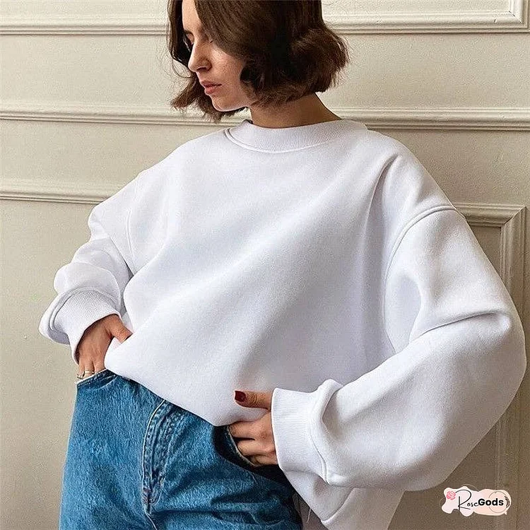 Loose-Fit Solid Color Crew Neck Sweater