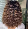 Black Gradient Light Brown Short Bob Centre Parting Curly Wig