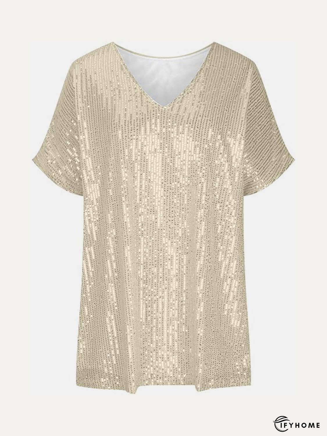 Full Size Sequin V-Neck Short Sleeve Top | IFYHOME