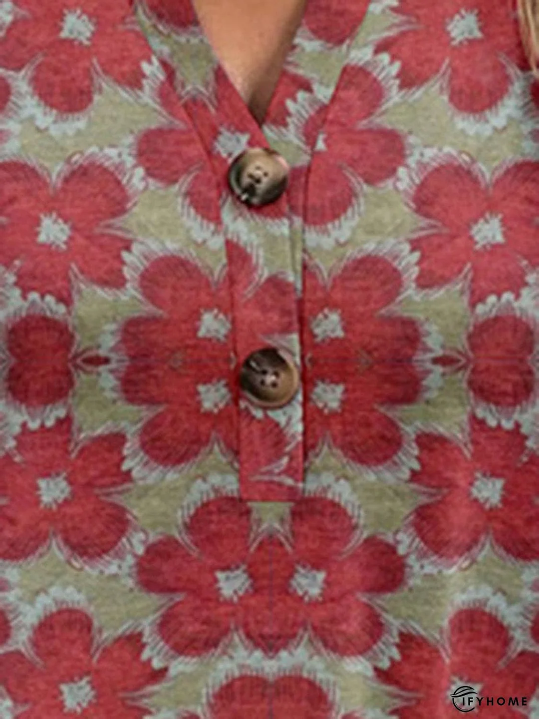 Full Size Printed Notched Short Sleeve Blouse | IFYHOME