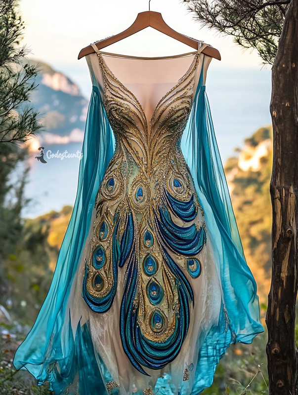 Summer Vintage Floral Beaded Dress dd98