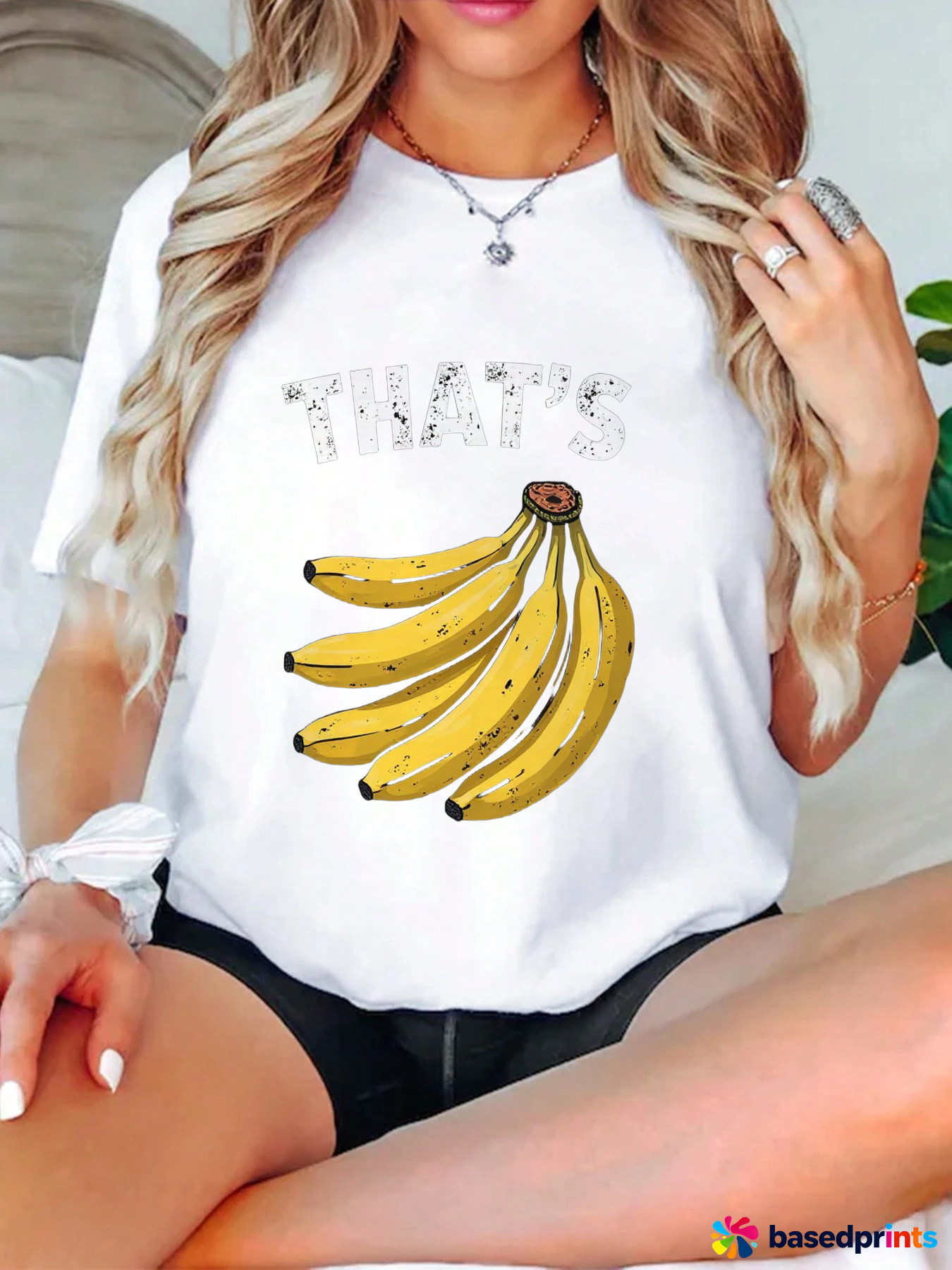 White T-Shirt with Bananas and 'that's' Text