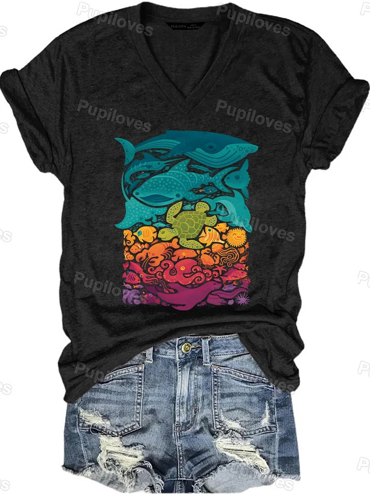 Pupiloves Pupiloves  Pupiloves    Sea Animal Lover V-neck T-shirt