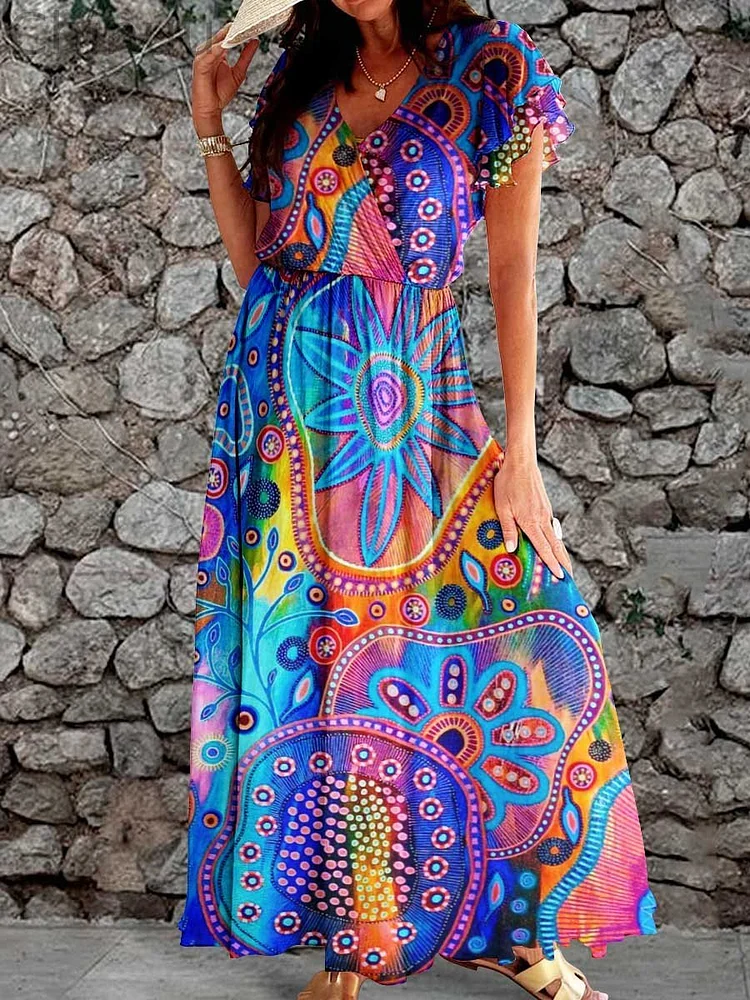Women's Art Colorful Geometric Pattern Flowing Dress