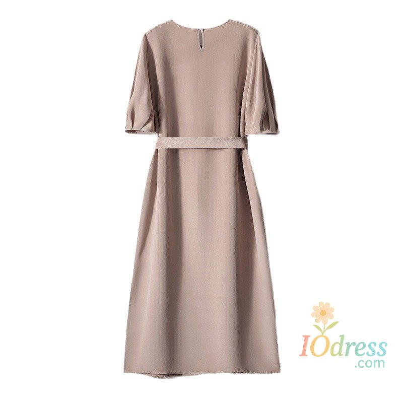 IO Dress Heavy Silk 30MM Mulberry Silk Round Neck Short Sleeve Temperament Lace-up Dress Women's Skirt Summer New Long Dress IO Dress
