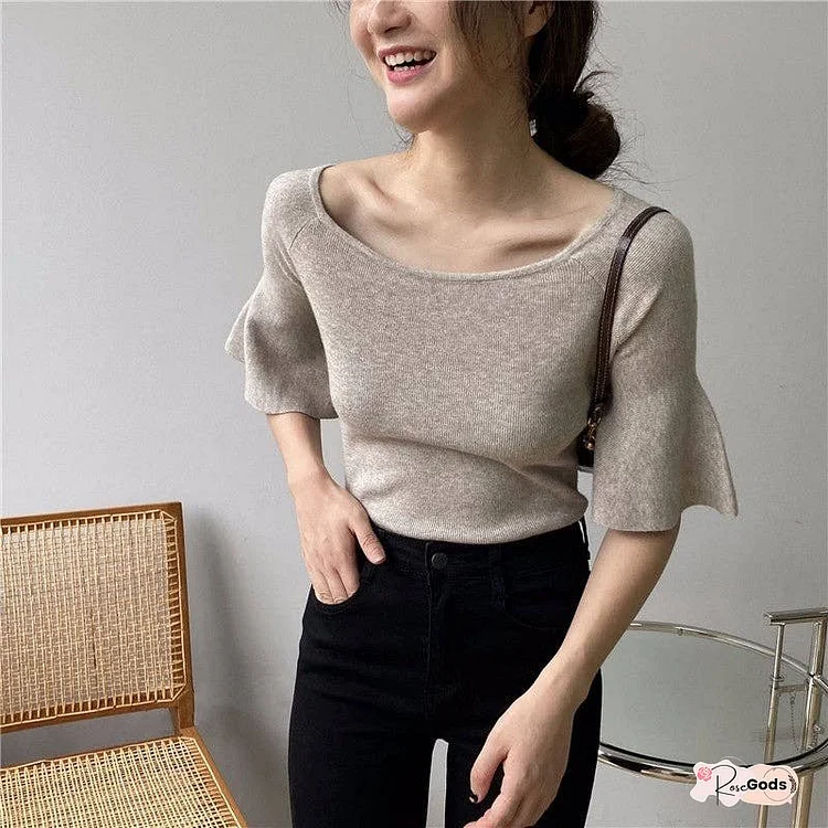 Basic Round Neck Short Sleeve Knit Top