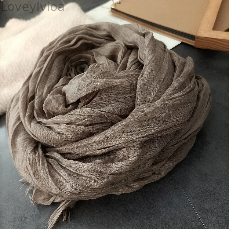 Vintage Solid Pleat Cotton Linen Comfy Shawl