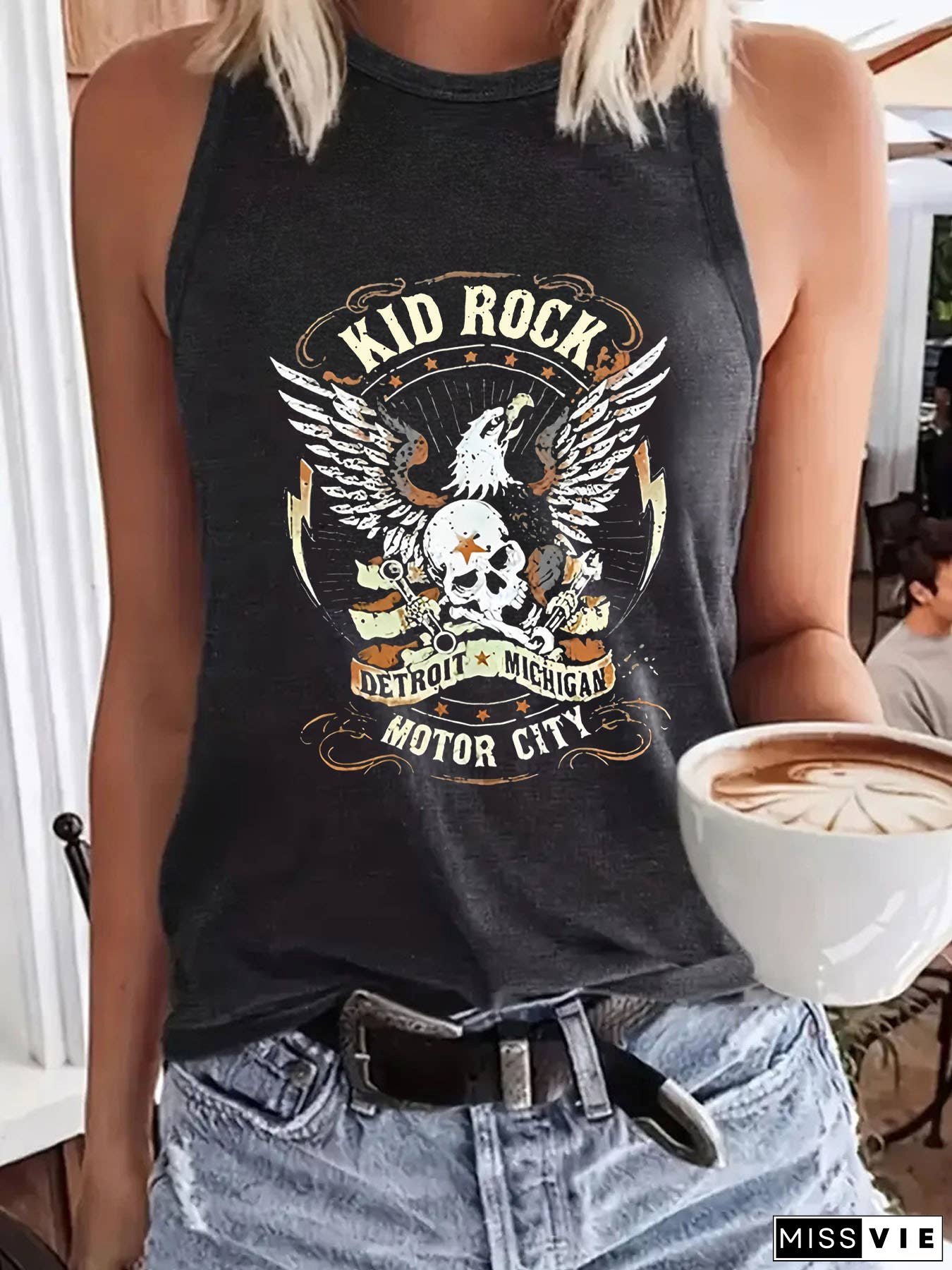 Patriotic Western Retro Rock Eagles Graphic tank top