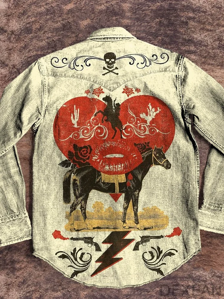 Romantic Cowboy Vintage Print Casual Shirt