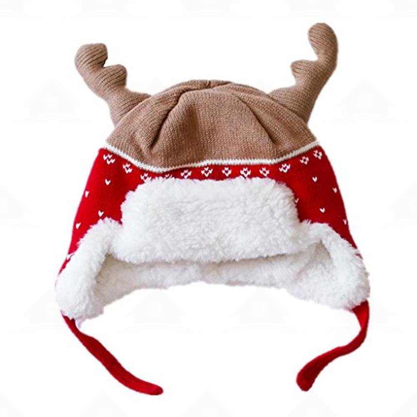 Home Prefer Kids Christmas Hats Cotton Brocade Knit Cap Elk Horn Winter Hat