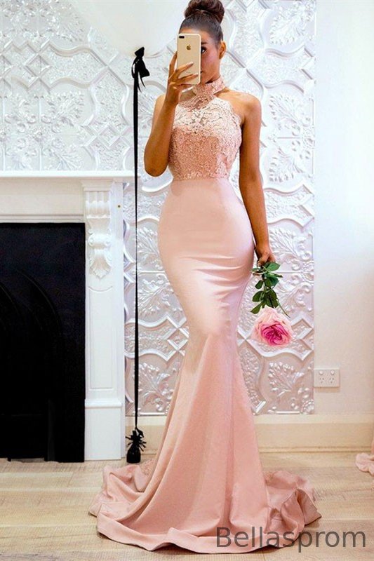 Bellasprom Lace Prom Dress Mermaid Backless High Neck Bellasprom