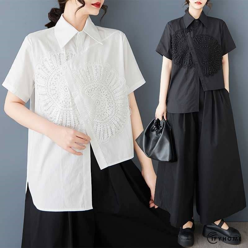 Asymmetric Short Sleeve Shirt With Loose Fit | IFYHOME