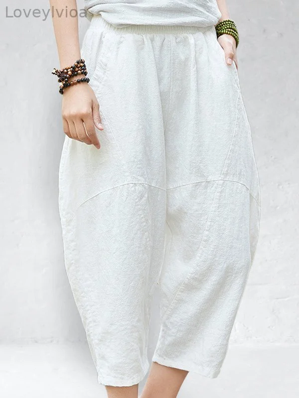 Ramie Elastic Cropped Pants