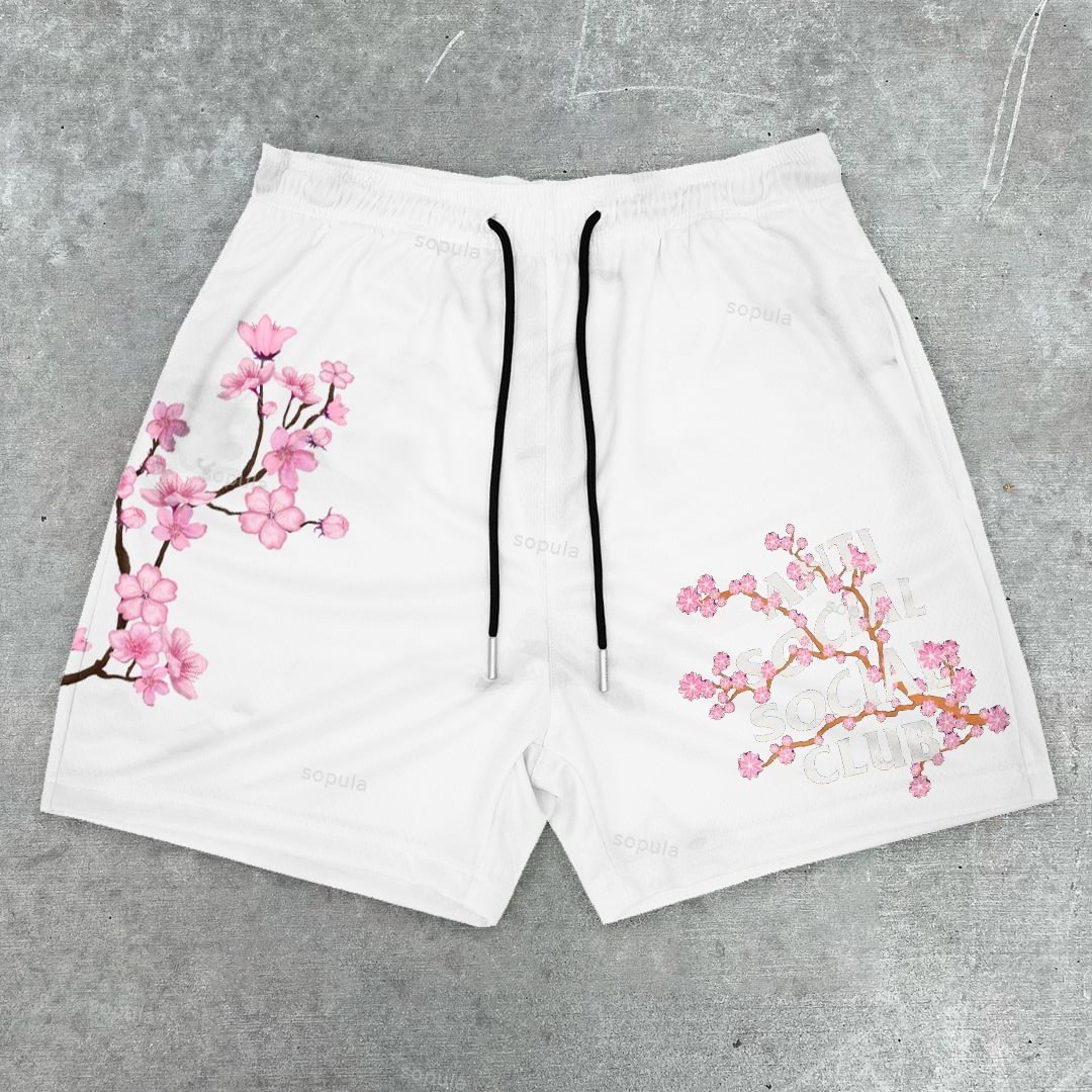 Sopula Men's Vintage Floral Graphic Drawstring Mesh Shorts