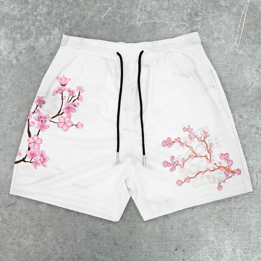 Sopula Vintage Floral Letter Graphics Mesh Shorts