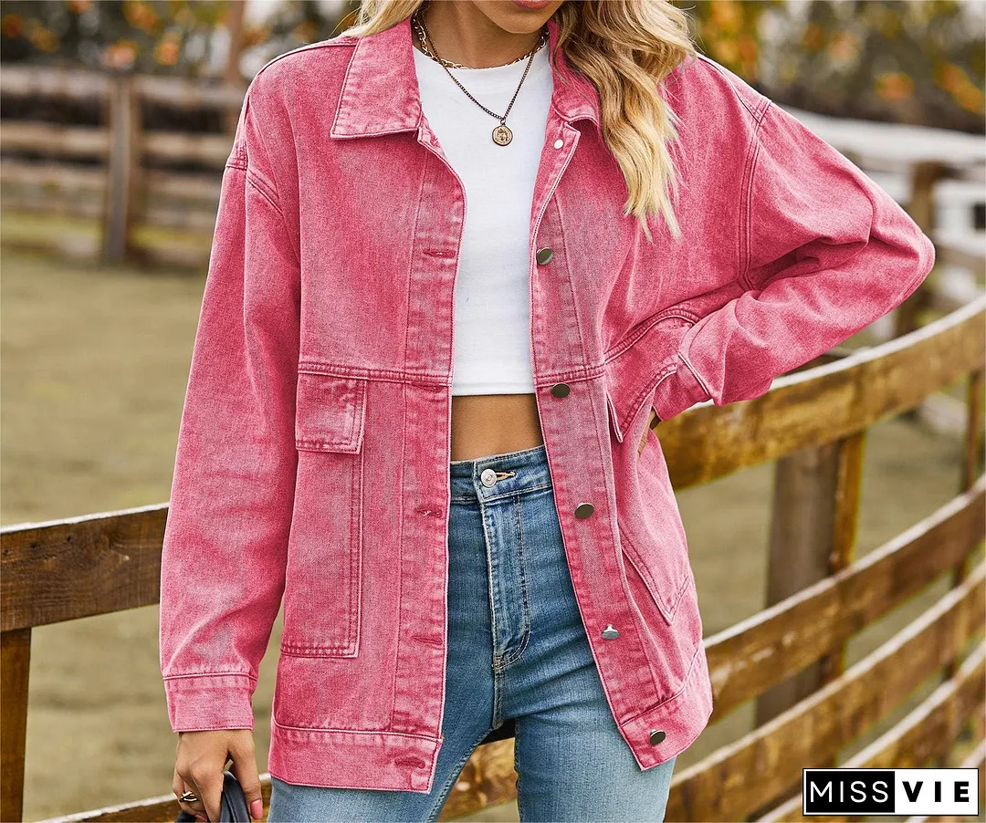 Plain Washed Denim Big Pockets Oversize Jacket MN22