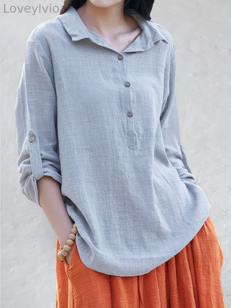 Button Up Woven Linen Blend Blouse