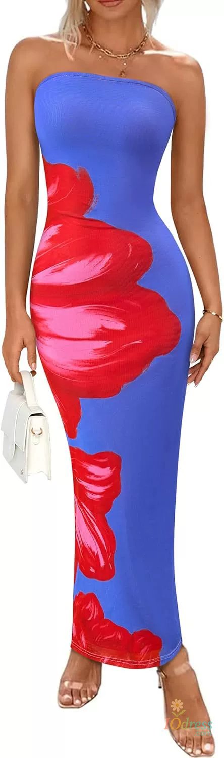 IO Dress Elegant Fashionable Printed Long Dress New Summer Women's Sexy Slim Fit Chest Wrapped Off Shoulder Casual Dress