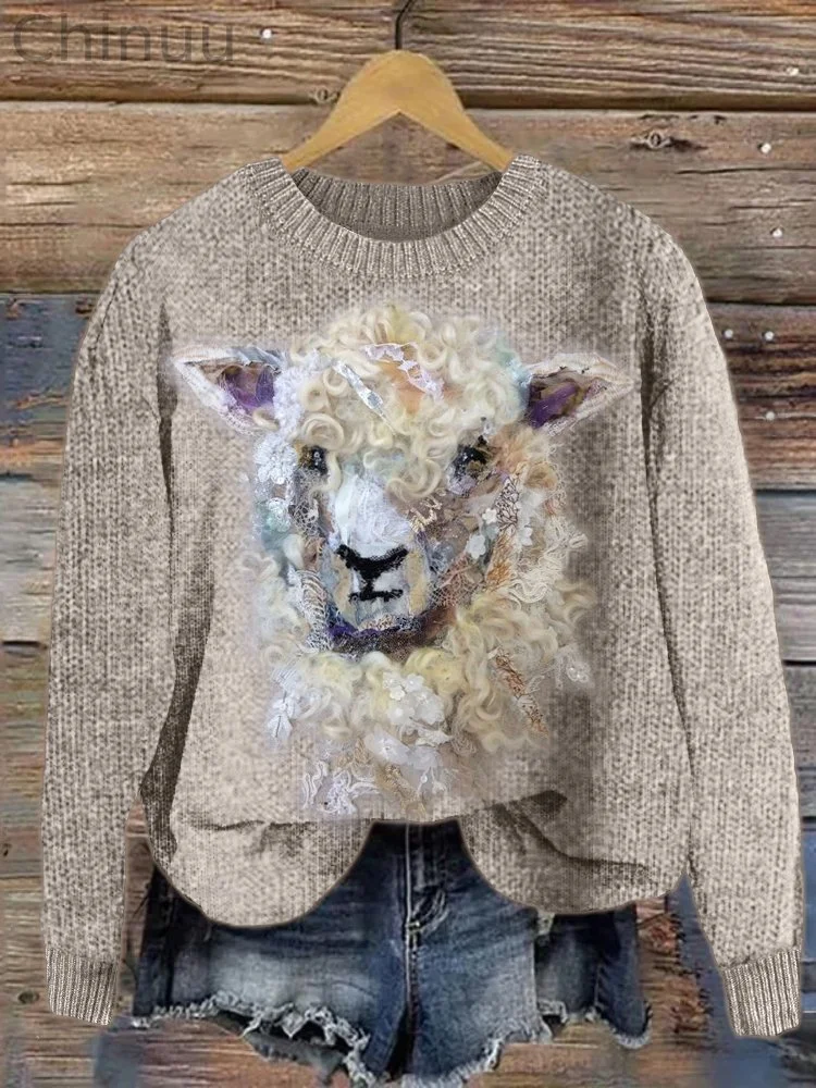 Curly Sheep Lace Textile Art Cozy Knit Sweater