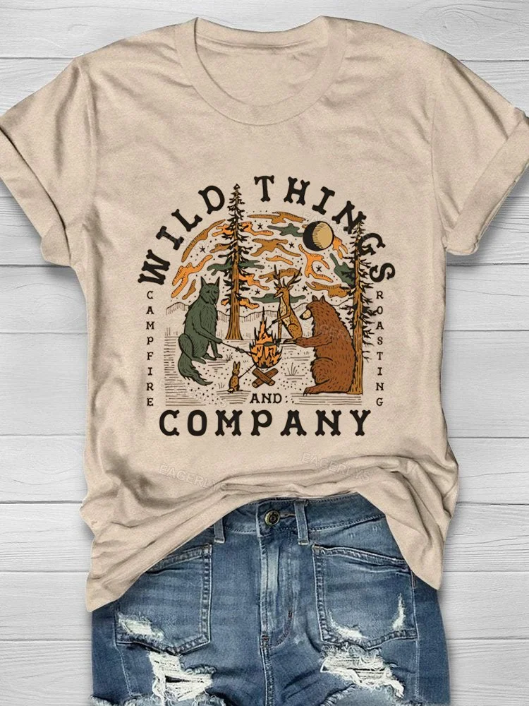 Eagerlys Fox and Bear Printing T-shirt Eagerlys