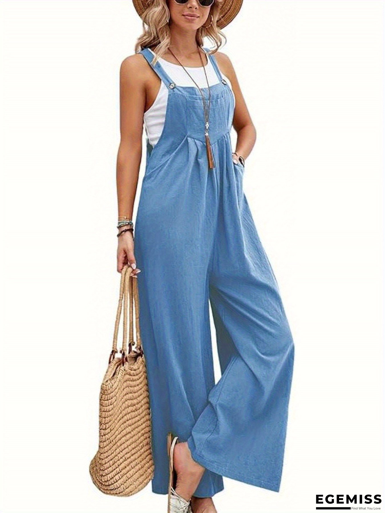 Women&lsquo;s Casual Y2K Loose-Fit Sleeveless Jumpsuit - Square Neck Button-Up Overalls, Mustard Yellow, Loose Fit for Spring Summer Fall, Comfortable Fashion for Casual Attire, Seasonal Fashion, Relaxed Fit, Durable Fabric | EGEMISS