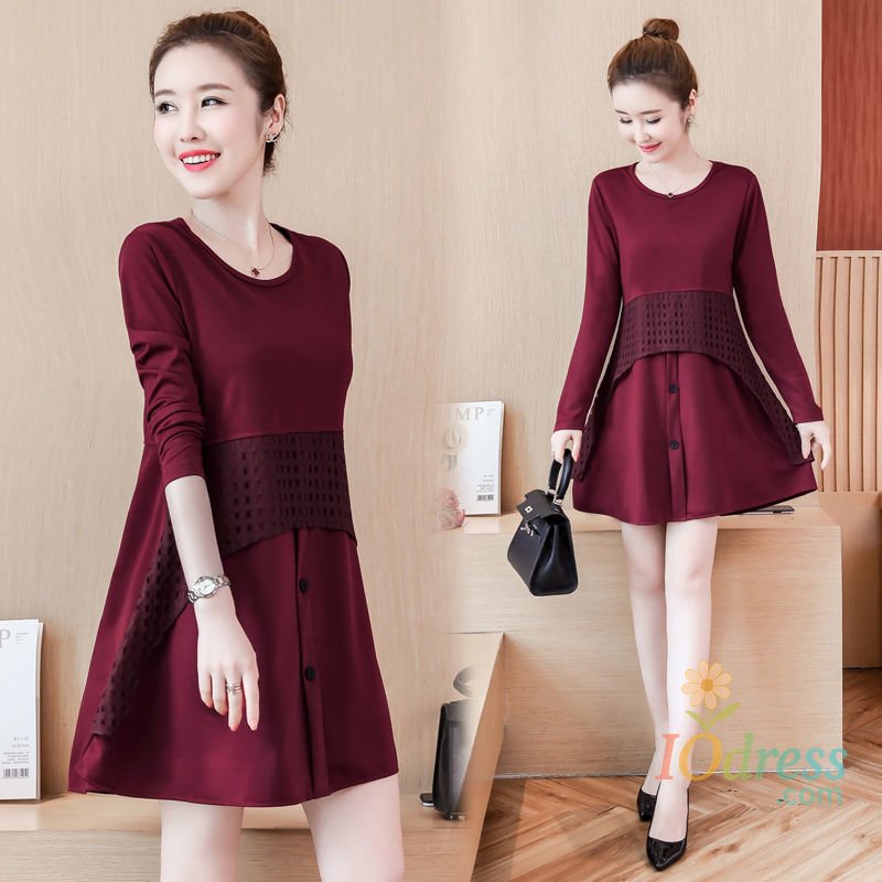 IO Dress Fat Mother Loose Flesh-reducing Age-reducing Dress with Large Size Women's Autumn Wear Belly-covering Bottom Skirt